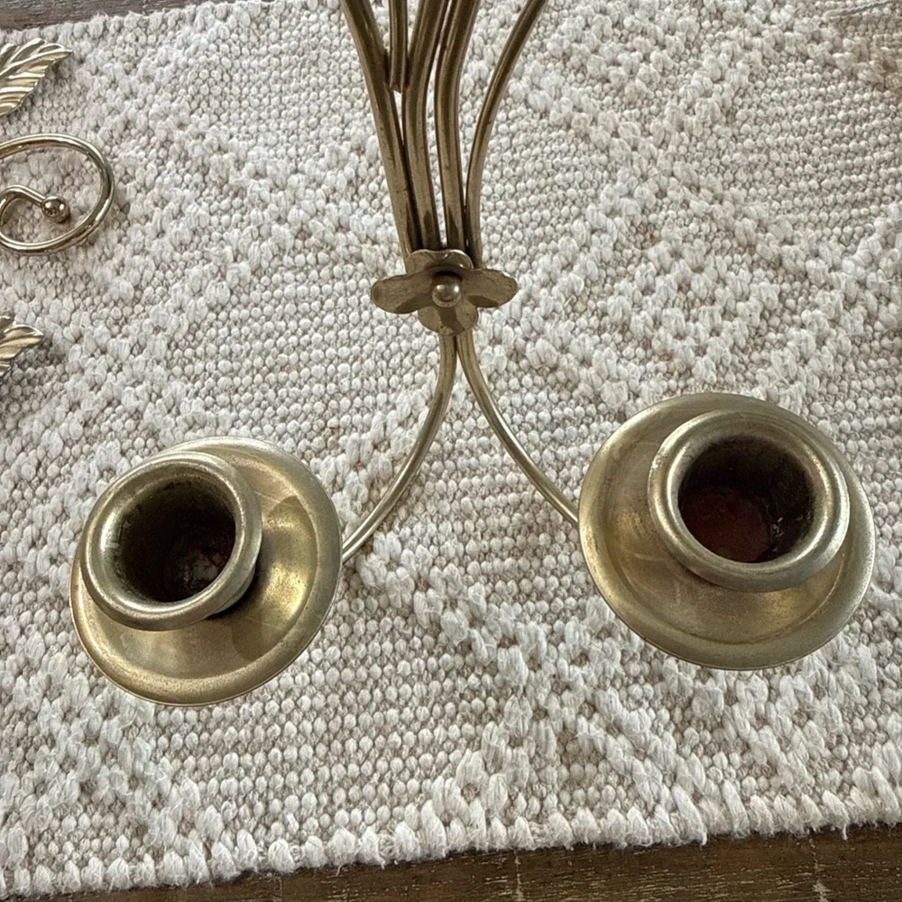Home Interiors Gold Leaf Double Candle Wall Hooks